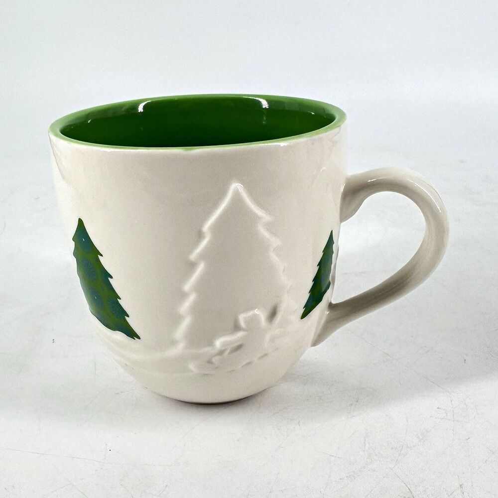 Starbucks 2006 Holiday Christmas Tree Embossed Coffee Mug 16 oz White Green